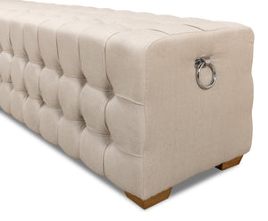 Sarreid Beam Bench - Elegant Tufted Beige Linen With American Oak Natural Finish For Stylish Interiors Beige  28683