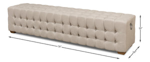 Sarreid Beam Bench - Elegant Tufted Beige Linen With American Oak Natural Finish For Stylish Interiors Beige  28683