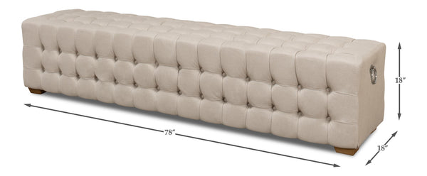 Sarreid Beam Bench - Elegant Tufted Beige Linen With American Oak Natural Finish For Stylish Interiors Beige  28683