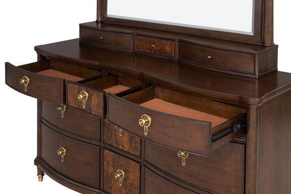 English Elm 1pc Transitional Wide Dresser Rubberwood Dark Cherry Finish Gold Legs Bedroom Storage B2741P446687