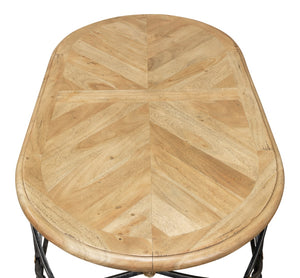 Sarreid Drum Oval Coffee Table – Old Iron Base With Walnut Parquet Top & Driftwood Finish, Brass Accents Grey  28690