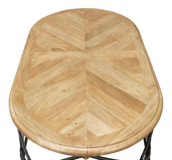 Sarreid Drum Oval Coffee Table – Old Iron Base With Walnut Parquet Top & Driftwood Finish, Brass Accents Grey  28690