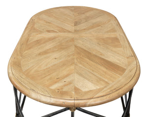 Sarreid Drum Oval Coffee Table – Old Iron Base With Walnut Parquet Top & Driftwood Finish, Brass Accents Grey  28690