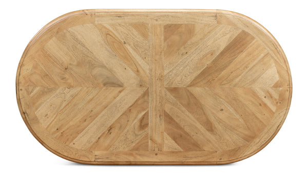 Sarreid Drum Oval Coffee Table – Old Iron Base With Walnut Parquet Top & Driftwood Finish, Brass Accents Grey  28690