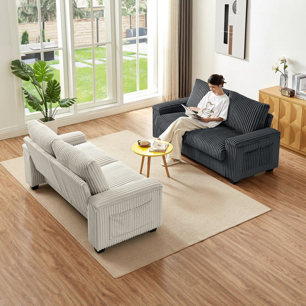 English Elm 71" Loveseat Dark Grey Corduroy Sofa with USB Port, Built-In Armrest Storage & Durable Frame W542P210622