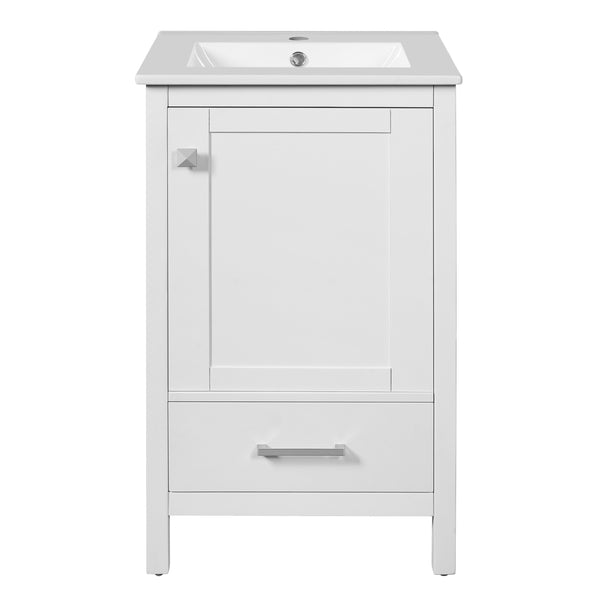 English Elm 20-Inch Compact Bathroom Vanity with Ceramic Sink, Soft-Close Storage, Divider Drawer & Easy Plumbing Access White N729P334847K
