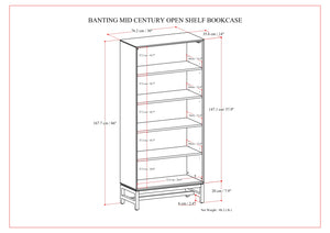 English Elm Banting Mid Century Open Shelf Bookcase Walnut Brown – Solid Rubberwood, Adjustable Shelves, Graphite Base B136P238600