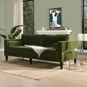 English Elm Jennifer Taylor Home - Nicholi 84" Mid-Century Sofa in Olive Performance Velvet — Handbuilt Solid Hardwood Frame, Durable Comfort B2719P238300