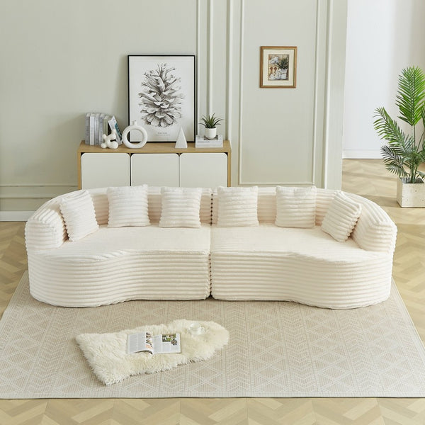 English Elm Curved Chenille Sectional Sofa Oversized Four Seat Cloud Foam Living Room Lounge W3505P355585