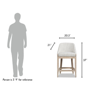 English Elm Jennifer Taylor Home - Newport 26.5" Counter Stool with Curved Back, Two-Tone Gray Upholstery, Coastal Modern Comfort & Rustic Poplar Finish B2719P238399