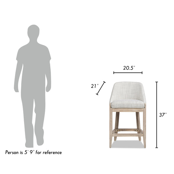 English Elm Jennifer Taylor Home - Newport 26.5" Counter Stool with Curved Back, Two-Tone Gray Upholstery, Coastal Modern Comfort & Rustic Poplar Finish B2719P238399