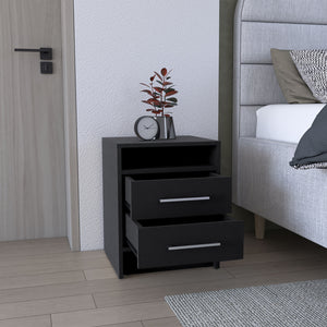 English Elm Greter Two-Drawer Nightstand with Open Shelf, Compact 24" Height, Modern Scratch-Resistant Top and Ample Storage Black 28 L x 20.5 W x 5.5 H B200P240254