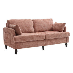 English Elm Modern chenille 2-seater sofa with LED lighting, USB charging, storage pocket, sturdy wood legs Pink W395P318541