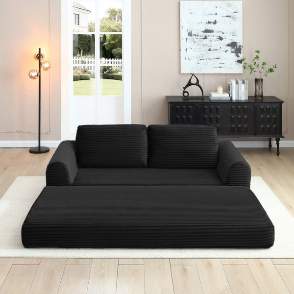 English Elm 2-in-1 Corduroy Futon Sofa Sleeper with Foam Fill and Modular Floor Profile Black W1117P417295