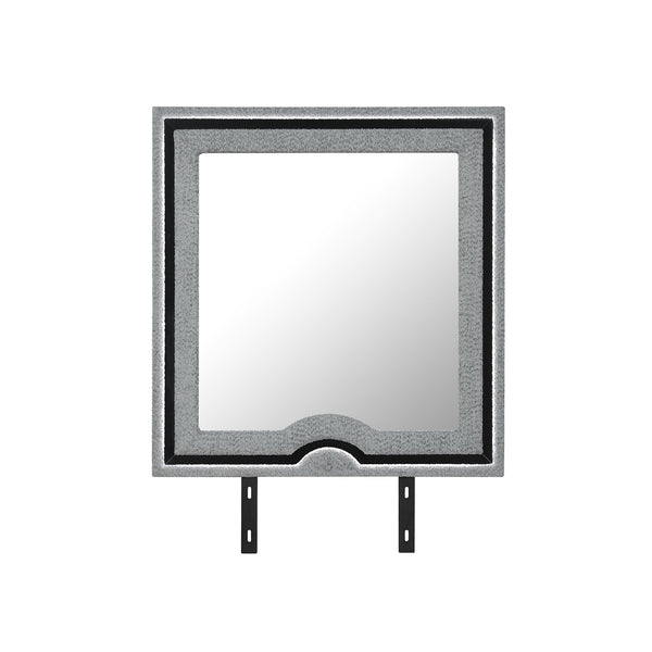 English Elm Isaiah Upholstered Gray LED Mirror — Large Aluminum Frame, Dresser-Mount Modern Vanity Accent B201P391178
