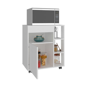 English Elm Kaito White Kitchen Cart with Open Shelving Cabinet Storage and Caster Mobility B200P474235
