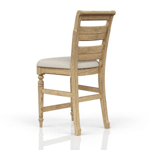English Elm Ladder Solid Wood Counter Stool with Upholstered Seat, Ladder-Back Comfort and Turned Legs, Warm Finish Caramel 45 L x 21.5 W x 13 H B2699P355204