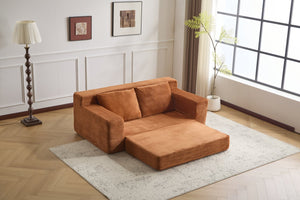 English Elm Loveseat Corduroy Bean Bag Sofa Bed with Memory Foam, Reversible Cushions, Plush Bolsters, No Assembly Required Orange W3723P346937