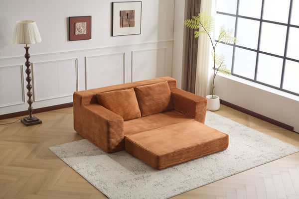 English Elm Loveseat Corduroy Bean Bag Sofa Bed with Memory Foam, Reversible Cushions, Plush Bolsters, No Assembly Required Orange W3723P346937