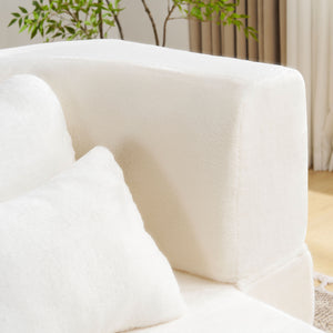 English Elm Queen Plush Floor Sofa Futon with 4 Pillows — Modern Foam Folding Couch Mattress for Living Room Guest Bedroom White W3612P336073