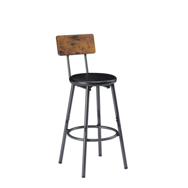 English Elm Pub Industrial Style 7-Piece High Dining Set with Steel Frame, PU Padded Bar Chairs, Adjustable Feet Rustic Brown W1668P193691