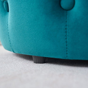 English Elm Ball Cast Round Nesting Ottoman Set Linen Upholstered Hidden Storage with Wooden Tray Blue W3163P379372