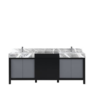 English Elm Black Double Bath Vanity 84" W X 22" D With Castle Grey Marble Top & Chrome Faucet - Modern Storage Solution B2731P261132