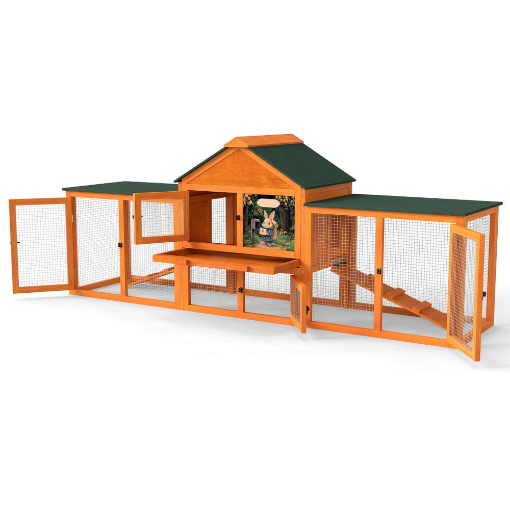 English Elm Large Spruce Wood Rabbit Hutch with Waterproof Roof Ramps and Removable Tray W2181P362971