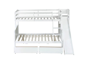 English Elm Twin Over Full Bunk Bed With Slide, Drawers & Shelves - Space-Saving Rubberwood Design For Kids' Fun W504S00205-GIGA