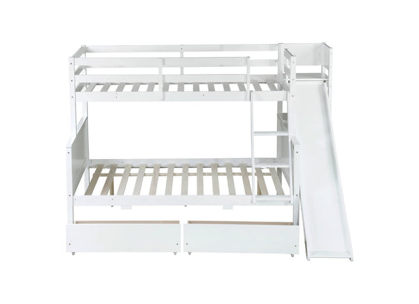 English Elm Twin Over Full Bunk Bed With Slide, Drawers & Shelves - Space-Saving Rubberwood Design For Kids' Fun W504S00205-GIGA