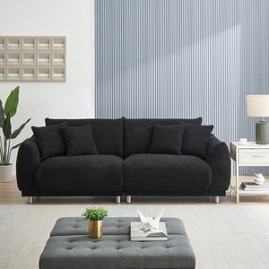 English Elm 86.6 Inch Teddy Fleece Three-seat Sofa with Silver Legs and Four Plush Pillows Black W1658S00158
