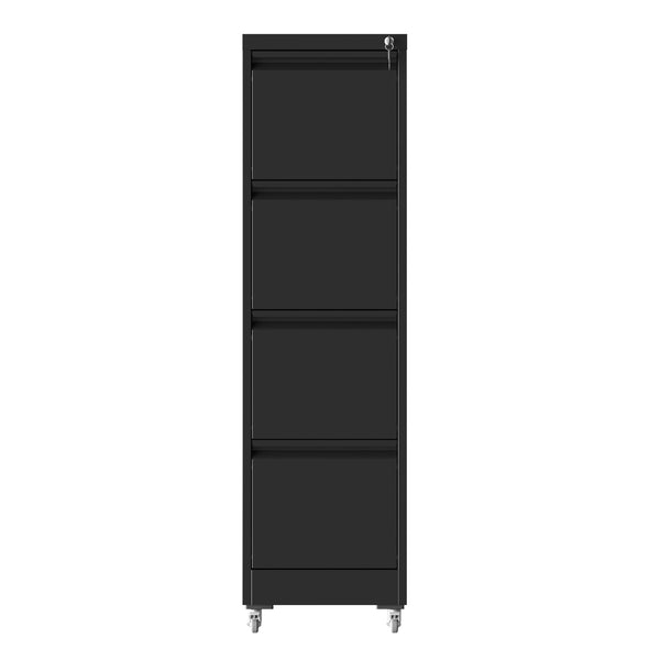 English Elm 4 Drawer Locking File Cabinet on Wheels with Anti-Tilt System, Corrosion-Resistant Metal, Secure Mobile Storage Black T2398P310002