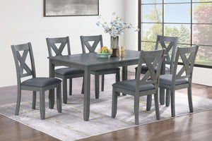 English Elm Gray 7pc Dining Set with Rectangular Table & Cushioned X-Cross Back Chairs, Nailhead Trim, 60" spacious B011P348932