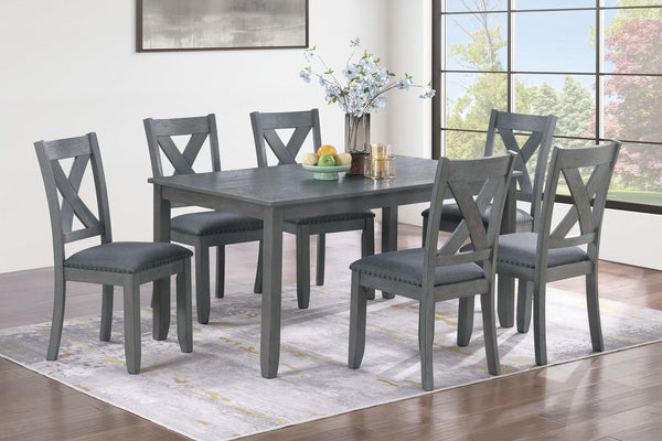 English Elm Gray 7pc Dining Set with Rectangular Table & Cushioned X-Cross Back Chairs, Nailhead Trim, 60" spacious B011P348932
