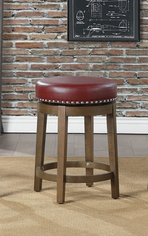 English Elm Round Swivel Stool Set of 2 with Black Faux Leather Seat, Nailhead Trim & Solid Wood Legs, 19.5" H Red+Brown 35.75 L x 22.75 W x 9.75 H B011P201575