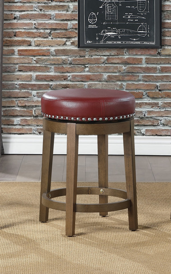 English Elm Round Swivel Stool Set of 2 with Black Faux Leather Seat, Nailhead Trim & Solid Wood Legs, 19.5" H Red+Brown 35.75 L x 22.75 W x 9.75 H B011P201575