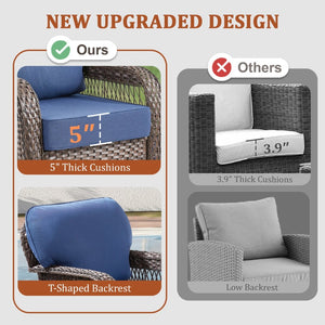 English Elm Outdoor Wicker Swivel Glider Chair Set Patio Rocker with Plush T Back Cushions T3773P418419