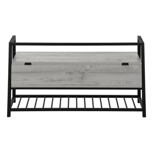 English Elm Bench, 42" Flip-Top Storage & Shoe Rack, Grey Wood-Look MDF with Black Metal Frame, Modern Entryway B2710P221338