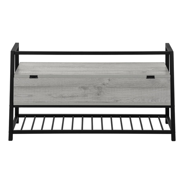 English Elm Bench, 42" Flip-Top Storage & Shoe Rack, Grey Wood-Look MDF with Black Metal Frame, Modern Entryway B2710P221338