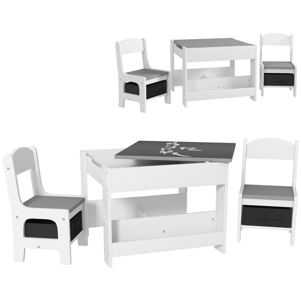 English Elm Qaba Kids Table and Chair Set with Reversible Blackboard Top, Built-In Storage, Bookshelf for Playroom Grey W2225P200407