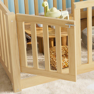 English Elm Twin Floor Bed Pine Wood Frame with Guardrails and Door for Safe Toddler Sleep Natural W1580P417669