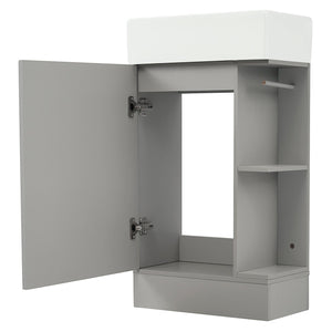 English Elm 18.6" Bathroom Vanity with Sink and Ceramic Top, MDF Cabinet with Door, TP Holder & Shelf Grey N725P212181E