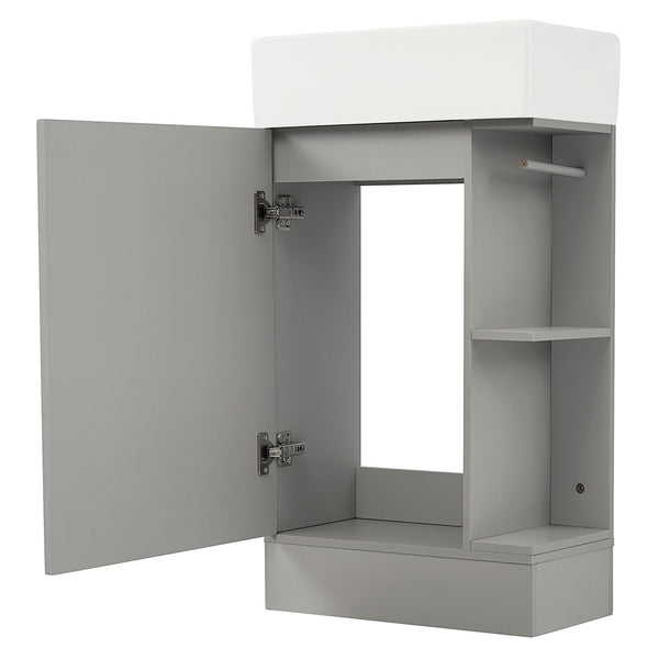 English Elm 18.6" Bathroom Vanity with Sink and Ceramic Top, MDF Cabinet with Door, TP Holder & Shelf Grey N725P212181E