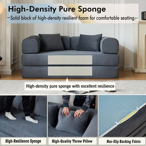 English Elm 59'' Corduroy Floor Sofa Convertible Sleeper with Bolster Pillow for Studio Living Gray W3434P449859