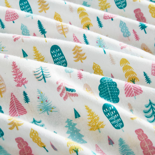 English Elm 4 Pcs Queen Cotton Flannel Sheet Set - Cozy White Holiday Trees For Seasonal Comfort & Style B035P319686