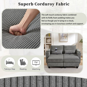 English Elm Convertible Chaise Lounge Sofa Bed With Usb Ports, Cup Holders & Storage - Stylish Grey Sleeper Sofa N719S002020E