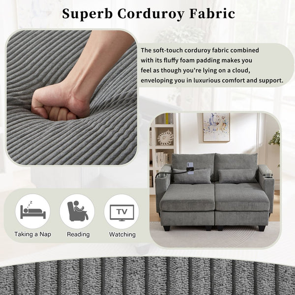 English Elm Convertible Chaise Lounge Sofa Bed With Usb Ports, Cup Holders & Storage - Stylish Grey Sleeper Sofa N719S002020E