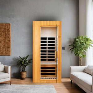 English Elm Hemlock Wood Single Person Far Infrared Sauna with Bluetooth and Lcd Controls W2611P168588