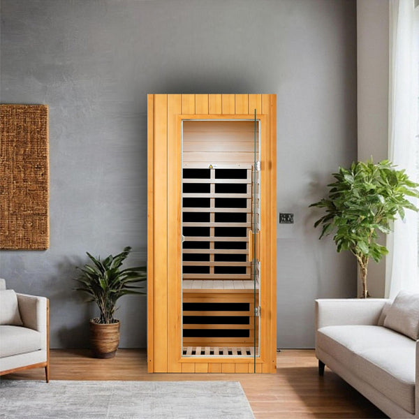English Elm Hemlock Wood Single Person Far Infrared Sauna with Bluetooth and Lcd Controls W2611P168588