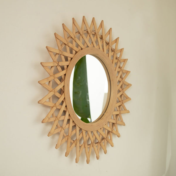 English Elm 24'' Solana Mirror - Handcrafted Bamboo & Hemp Wall Mirror with Radiant Sunburst Diamond Motif for Elegant Rooms Silver W2615P346486